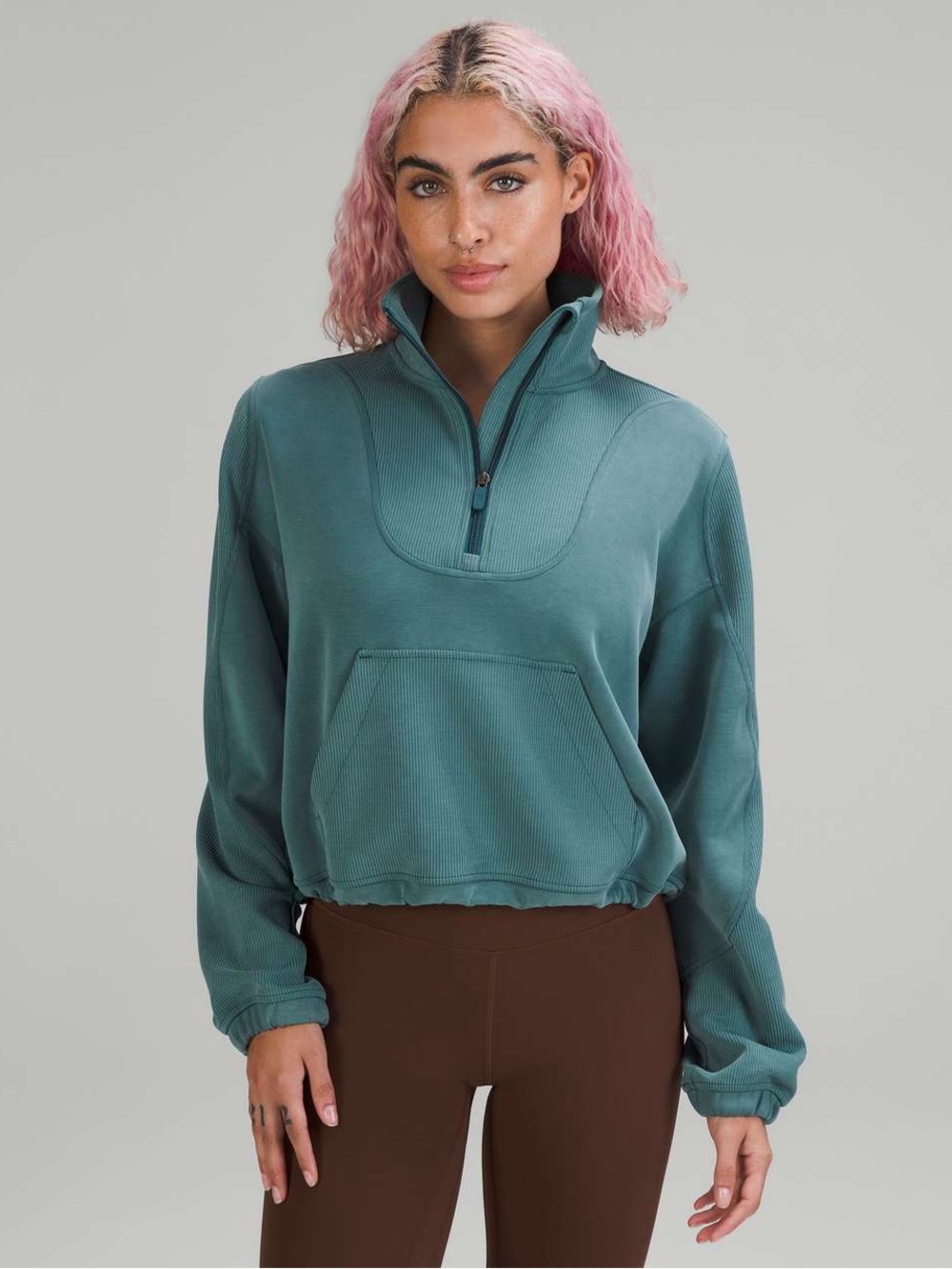 Lululemon Brushed Softstreme Ribbed Half Zip in Green Jasper | Size 2